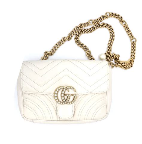 gucci calfskin matelasse gg marmont chain belt bag white